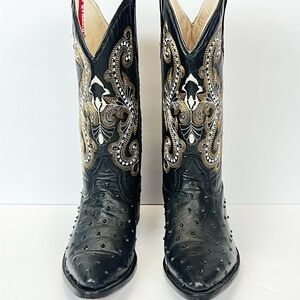 Potrero Boots Men’s US 7 MEX 26 Pointed Toe Western Cowboy Boots Black Leather